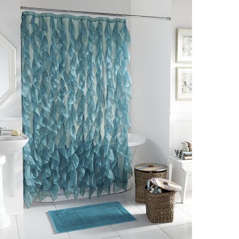 Cascade Shower Curtain | Seventh Avenue Ruffled Shower Curtain, Coastal Shower Curtain, Two Shower Curtains, Teal Shower Curtains, Mermaid Shower Curtain, Ocean Shower Curtain, Ocean Bathroom, Mermaid Bathroom, Cool Shower Curtains