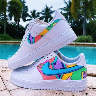 Custom Sneakers Diy, Custom Painted Shoes, Custom Shoes Diy, Diy Sneakers, Nike Shoes Air Force, Nike Air Force One, White Nike Shoes, Custom Nike Shoes, Custom Air Force 1