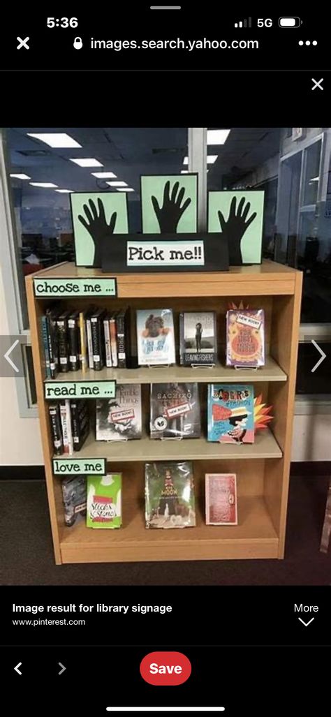 Library Shelf Decorating Ideas, Library Hacks, Bookstore Decor, Signage Design Ideas, Teen Library Displays, Bookstore Ideas, School Library Decor, Library Signage, School Library Displays