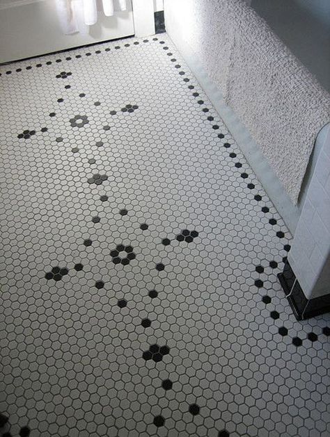 historic hex tile patterns - Yahoo Image Search Results Hexagon Bathroom Tile, Classic Bathroom Tile, Hex Tile Floor, Hexagonal Tiles, Honeycomb Tile, Vintage Bathroom Tile, Hexagon Tile Floor, Hex Tile, Penny Tile