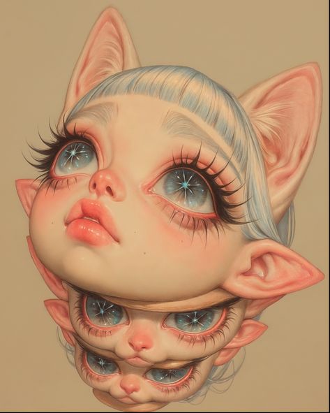 Doll Face Template, Lowbrow Art Illustration, Multiple Eyes, Fashion Figure Drawing, Kawaii Faces, Big Eyes Art, Lowbrow Art, Creepy Art, Anime Poses Reference