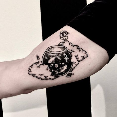 Fish Bowl Tattoo, Fishbowl Tattoo, Bowl Tattoo, Two Lost Souls, Pink Floyd Tattoo, Soul Tattoo, Hand And Finger Tattoos, Lost Souls, Lost Soul