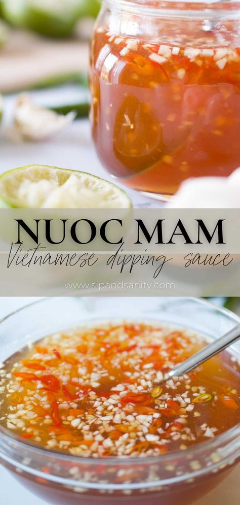 Nước Mắm is a pungent, salty, sweet, umami-packed sauce that is a treasure of Vietnamese cuisine…and my childhood! Drizzled over dishes or served as a dipping sauce, it always provides a unique depth of flavor. It's a must have condiment for Vietnamese dishes like egg rolls and spring rolls, savory crepes, rice and noodle dishes. Vietnamese Salmon Spring Rolls, Nuoc Nam Sauce, Viet Spring Rolls, Vietnamese Summer Roll Dipping Sauce, Vietnamese Fish Sauce Dip, Vietnamese Spring Rolls Peanut Sauce, Imperial Rolls Vietnamese, Summer Roll Sauce Recipe, Vietnamese Summer Rolls Recipe