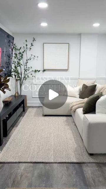 Meggie Ferreira | Transitional Modern Home Decor on Instagram: "Our basement just got a cozy little upgrade, and I couldn’t be happier! 🤍

We wanted a space perfect for family movie nights, and this @acanvahome sectional has truly delivered!

▫️Comment “SOFA” for a direct link! 🔗 

I’m obsessed with the modern lines, the boucle texture, and just how comfy it is—perfect for snuggling up as a family.✨

#cozyliving #basementdesign #basementremodel 
#interiorinspo #movienight #acanvaliving" Condo Sofas, Loft Decorating Ideas, Upstairs Loft Ideas, Loft Decorating Ideas Upstairs, Transitional Modern Home, Loft Decorating, Condo Sofa, Loft Ideas, Upstairs Loft