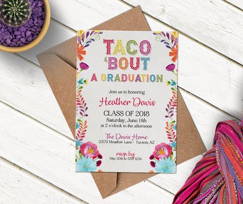 Mexican Theme Graduation Party, Grad Party Invite, Fiesta Baby Shower Invitations, College Grad Party, Graduation Open Houses, Graduation Party Invitation, Fiesta Baby Shower, Graduation Invitation, Unique Invitations