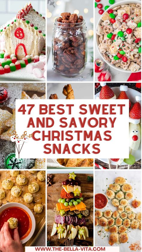 Get in the festive spirit with these sweet and savory Christmas snacks! Our list of 47 delicious snack ideas has something for everyone. Savory Christmas Snacks, Christmas Snacks Savory, Easy Christmas Snacks, Santa Veggie Tray, Snacks For Movie Night, Christmas Snack Ideas, Christmas Snack Recipes, Easy Holiday Snacks, Christmas Snacks Easy