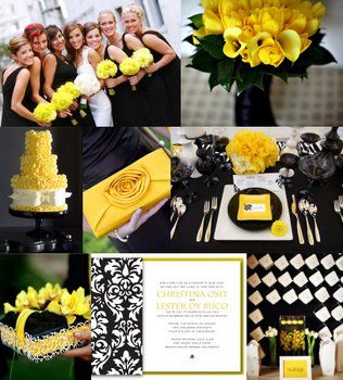 Wedding, Black, Yellow, Inspiration board Yellow Wedding Colors, Wedding Theme Color Schemes, Batman Wedding, Yellow Wedding Inspiration, Yellow Wedding Theme, Wedding Color Scheme, Sunflower Themed Wedding, Yellow Theme, Black White Wedding