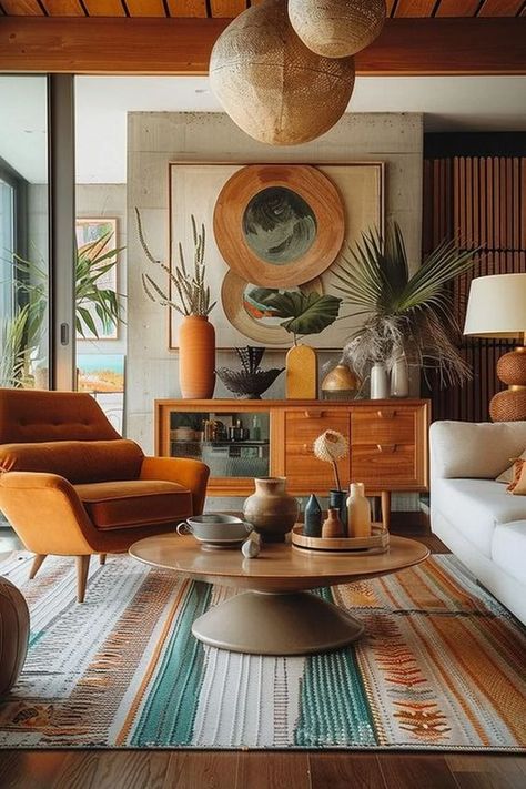 18 Colorful Mid Century Modern Living Room Designs 40 Mid Century Modern Living Room Design, Colorful Mid Century Modern, Beautiful Small Homes, Mid Century Modern Living, Mid Century Modern Living Room, Beige Sofa, Boho Bathroom, Scandinavian Interior Design, Mid Century Modern Decor