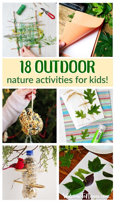 Want to have a bit of fun outside? Check out Nana's 18 Outdoor Nature Activities for Kids for a host of ideas with something for everyone. You'll find all kinds of hands-on crafts, activities and art projects that connect kids with nature and get you outside for some fresh air. Go ahead and choose a few and head outdoors, what are you waiting for? Printable Crafts For Kids, Nature Walk Activities, Nature Scavenger Hunt Printable, Outdoor Nature Activities, Nature Scavenger Hunt, Nature Ideas, Scavenger Hunt Printable, Forest School Activities, Nature Projects