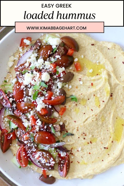 Best greek loaded hummus dip recipe you will come by. Not only does it spice up your hummus it’s also super easy to make. Authentic Greek Hummus, Humus Dip, Greek Style Loaded Hummus, Greek Layered Hummus Dip Recipe, Greek Hummus Layer Dip Feta, Hummus Dip Recipe, Loaded Hummus, Hummus Easy, Basic Hummus Recipe