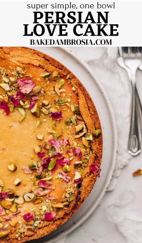 Recipe With Almond Flour, Love Cake Recipe, Persian Love Cake, Almond Crust, Raw Pistachios, Middle Eastern Desserts, Creamy Yogurt, Almond Crusted, Fav Food