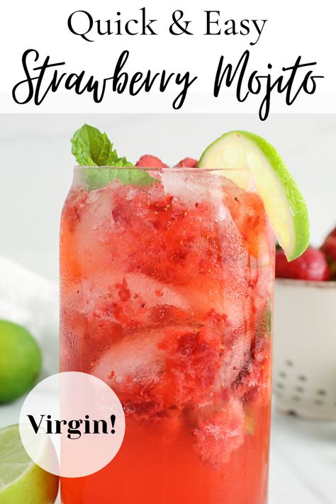 Virgin Strawberry Mojito, Strawberry Mojito Mocktail, Strawberry Mocktail Recipe, Strawberry Mojito Recipe, Non Alcoholic Mojito, Easy Mocktails, Mojito Drink, Easy Mocktail Recipes, Mocktail Drinks