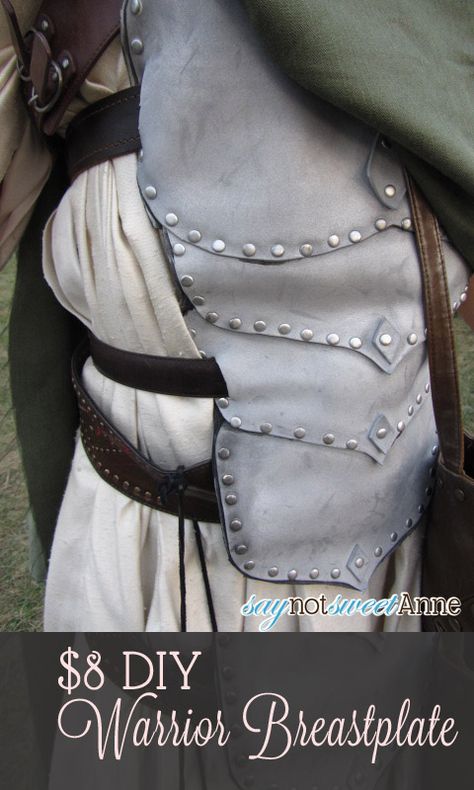 Easy and Cheap DIY Warrior Breastplate | saynotsweetanne.com | #halloween #costume #warrior #dnd #renaissance #diy Costume Armour, Cheap Halloween Costumes, Warrior Costume, Metallic Spray Paint, Costume Tutorial, Diy Kostüm, Cosplay Armor, Diy Costume, Cosplay Tutorial