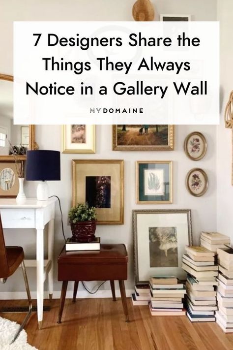 We asked designers about how to create a successful gallery wall and what they always notice when creating one. See what their tips are for creating your dream gallery wall. #diygallerywallideas #mydomaine #homedecorhacks #apartmentlivingdecortips Gallery Wall Layout With Shelves, Mixing Photos And Art On Wall, Planning A Gallery Wall, How To Style Wall Art, Wall Art Frame Ideas, Gallery Wall Mix Photos And Art, How To Style Pictures On Wall, Gallery Wall With Photos And Art, Galary Wall Decor Ideas