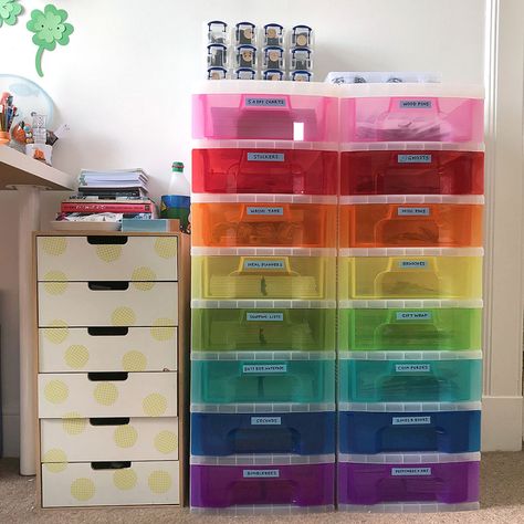 Hobby Lobby Rainbow Decor, Colouring Pen Storage, Rainbow Drawers Classroom, Rainbow Storage Drawers, Colored Pencil Storage Michaels Stores, Cheap Rectangular Storage Case For Stationery, Draw Organizer, Washi Tape Gift Wrap, Hall Cupboard