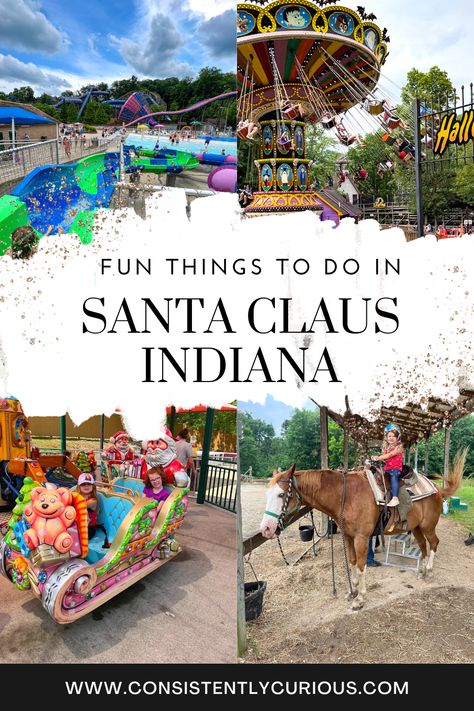 17 Festive Things To Do In Santa Claus, Indiana • Consistently Curious Make Santa Claus, Santa Claus Indiana, The Holiday Cottage, Christmas Travel Destinations, Santa Statues, Holiday World, Indiana Travel, Visit Santa, Family Travel Destinations