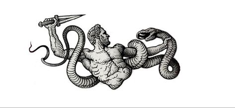 Hercules Snake Tattoo, Hercules Vs Hydra Tattoo, Hercules Hydra Tattoo, Medieval Tattoos, Hercules Tattoo, Medusa Tattoos, Greek God Tattoo, Medieval Tattoo, Native Tattoos