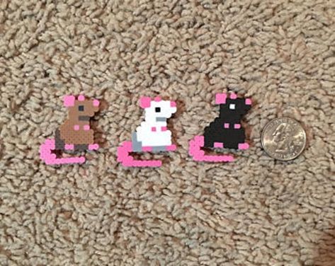 Perler Bead Rat Pin | Etsy Pin Keychain, Melty Bead Patterns, Pearl Beads Pattern, Easy Perler Beads Ideas, Diy Perler Bead Crafts, Perler Crafts, Melty Beads, Diy Gifts For Friends, Diy Perler Beads