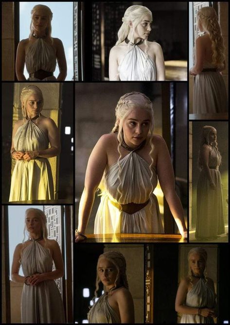 Denearys Targaryen Dress, Khaleesi Outfits Daenerys Targaryen, Danyeres Targaryen Outfit, Deanery Targaryen Outfit, Essos Dress, White Hair Halloween Costume, Daenerys Dress, Targaryen Clothes, Game Of Thrones Dresses