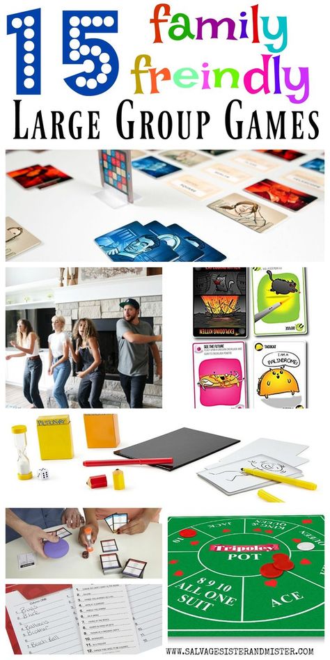 Having a large group get together? Here are 15 family friendly large group games that create lasting memories for all. See our favorite games. Some are strategic and some are fast paced and easy. All will create a fun time and many laughs. Whether you are having friends over for game night or time wiht family and friends at the holidays or just family time, these games will be a great addition to the evening. Classic board, car, and dice games. Church Game Night, Indoor Group Games, Group Board Games, Games For Large Groups, Christmas Song Trivia, Yule Decor, Friends Games, Large Group Games, Group Games For Kids