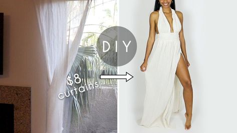 White Maxi Dress Casual, Diy Maternity Dress, Diy Maxi Dress, Plunging Dress, Upcycling Projects, Cheap Curtains, Sewing Clothing, Simple Sewing, Plunge Dress