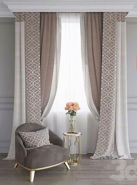 Large windows are a popular feature these days. They offer more sunlight and make the house airier. In fact, because of their advantages, all modern h... | Combine Prints and Solid Colors #LargeWindows #Curtains #curtainsforlargewindows #largewindowcurtains #windows #decoratedlife Curtain Designs For Bedroom, Curtains Living Room Modern, Unique Curtains, Curtain Styles, Room Decor Curtains, Luxury Curtains, Living Room Decor Curtains, Elegant Curtains, Stylish Curtains