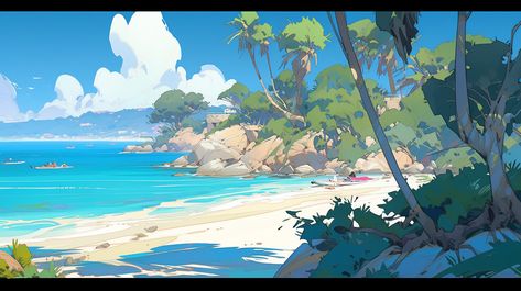 ArtStation - Beach Yami Yami, Beach Illustration, Landscape Concept, Beach Background, Landscape Background, Pretty Landscapes, Cool Wallpapers Art, Beach Landscape, Landscape Illustration