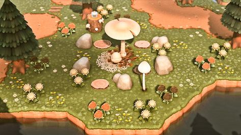 Acnh Mushcore, Acnh Rock Garden Design, Acnh Mushroom, Acnh Witchy, Mushroom Island, Mushroom Circle, Cottagecore Ideas, Fern Gully, Witchy Cottage