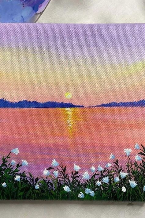 easy canvas art aesthetic simple Canvas Art Aesthetic Simple, Easy Canvas Art Aesthetic, Canvas Art Aesthetic, Sunset Painting Easy, Landscape Drawing Easy, Nature Paintings Acrylic, Lighted Canvas Art, Sunset Canvas Painting, Canvas Board Painting