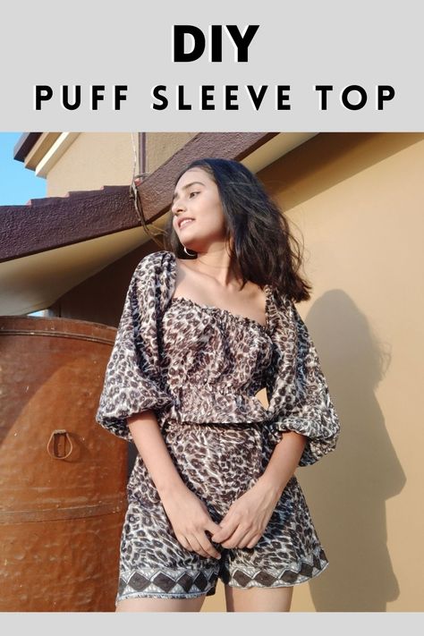 This tutorial is on how to sew easy diy puff sleeve crop top with square neck from scratch and step by step. #diycroptop #coordinateset #diypuffsleeve #animalprint Diy Puff Sleeve Top, Diy Puff Sleeves, Square Neck Puff Sleeve Top, Diy Crop Top, Sewing Easy Diy, Puff Sleeve Crop Top, Sew Easy, Co Ord Set, How To Sew