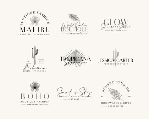 9 x Edit yourself Boho, Floral inspired logos for you small business or brand. Easy to edit in Canva for use on your product labels, website banners and social media. Edit for FREE online using CANVA.com on your home computer. * Change the wording * Change the fonts * Change the background * Move things around What do you get? 9 x BOHO, Floral Editable Logo Design Editable in CANVA.com BONUS - Editing and Printing Guide This is a digital listing only. No physical product will be shipped. What ca Nautical Logo, Bohemian Logo, Boho Logo Design, Boho Fonts, Premade Branding Kit, Chic Logo, Salon Logo Design, Etiquette Vintage, Diy Logo