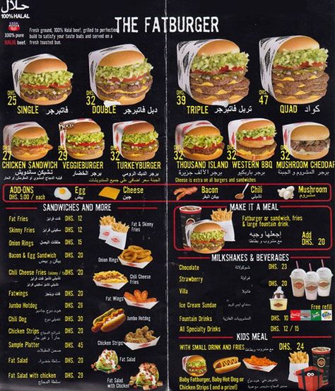 FAT BURGER (BRITISH) Food Truck Ideas, Fat Burger, Kue Macaroon, Food Truck Menu, Burger Menu, Trendy Food, Fast Food Menu, Burger Restaurant, Gourmet Burgers