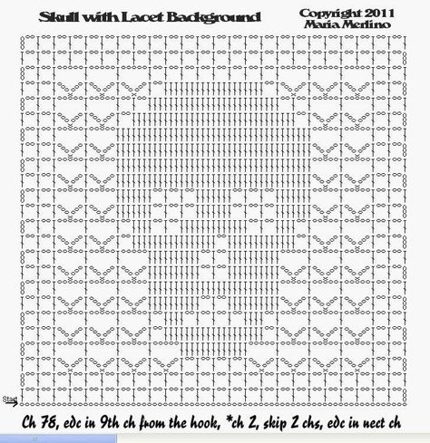 Filet Crochet: Crochet Thread Filet Lacet #Skull Doily with Brain Slice Edging Day of the Dead Wicca Pagan Halloween #grannysquare Crochet Graphics Pattern, Skull Doily, Extended Double Crochet, Pagan Halloween, Crochet Skull Patterns, Crochet Patterns Filet, Fillet Crochet Patterns, Crochet Skull, Crochet Filet