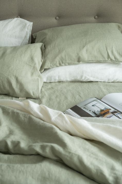 Linen Texture is European brand of linen textiles and home clothes founded in 2017. We make textiles from 100% flax grown in France and Belgium and soften the fabric using a special stonewashed technology that makes it soft and pleasant to touch. Sage Green Bedsheet, Sage Green Bed Sheets Aesthetic, Light Green Sheets, Sage Green Bedsheets Aesthetic, Sage Bed Sheets, Green Bed Sheets Aesthetic, Green Sheets Bedding, Sage Green Bed Sheets, Green Linen Sheets