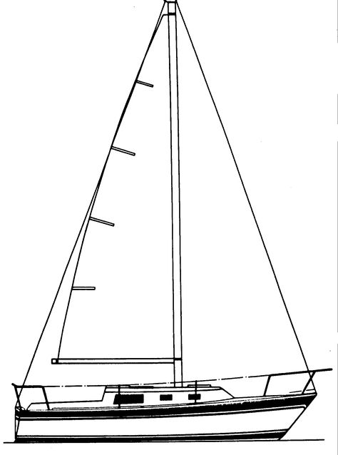 The Cal 2-27 was a roomy, stable, solidly built sailboat. It sailed well and seemed very "stiff", heeling to about 20 degrees, then settling in. Most owners have reported little or no major problems with this design. Owners feel that the boat stands up well to windy conditions, stating that they feel safe in the boat because she is stable and remains under control when the usual precautions have been taken. Practical Sailor Magazine, June 1, 1995 Sailboat Drawing, Boat Stands, Boat Drawing, Boat Sailing, Line Art Images, Minimal Drawings, Boat Ideas, Drawing Clipart, Drawing Simple