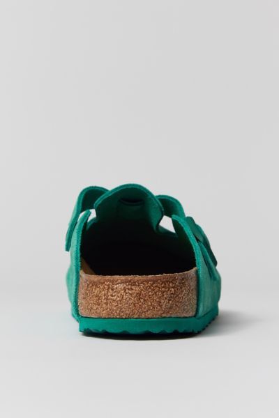 The classic leather Boston clog by Birkenstock. . Finished with the brand's signature cork midsole and textured EVA outsole for cushioned traction underfoot. Features Slip-on clog from Birkenstock Adjustable buckle closure Cork midsole Content + Care Suede, cork, rubber Spot clean Imported | Birkenstock Suede Boston Clog in Green, Men's at Urban Outfitters Birkenstock Boston Suede, Birkenstock Suede, Throwing Fits, Boston Clogs, Suede Clogs, Boston Clog, Muslimah Fashion Outfits, Birkenstock Boston, Birkenstock Boston Clog