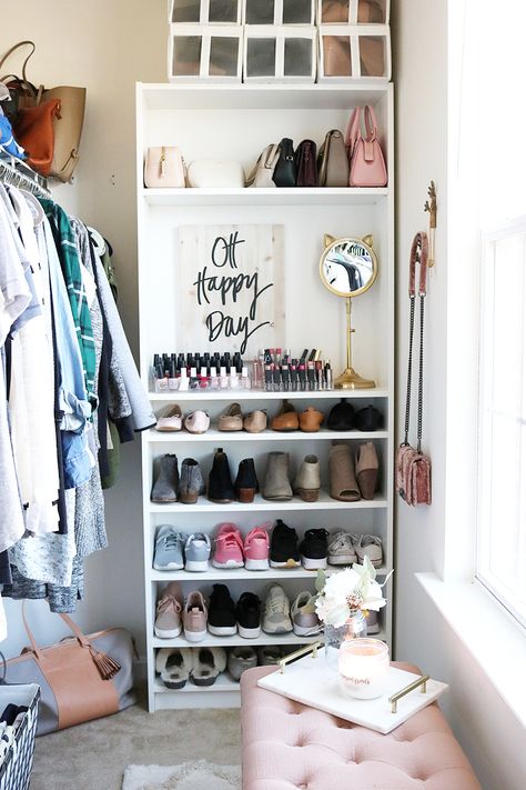 Shoe Storage Closet, Apartment Bookshelves, Ikea Shoe Storage, Bookshelf Closet, Ikea Closet Organizer, Closet Ikea, Shoe Storage Small Space, Billy Bookcases, Ikea Shoe