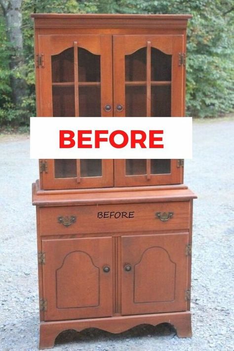 Small China Cabinet, Diy Hutch, China Hutch Makeover, China Cabinet Redo, Repurposed China, China Cabinet Makeover, Decorate On A Budget, Vintage China Cabinets, Painted Hutch