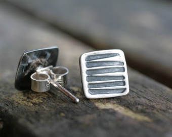 Silver Square Studs Silver Stud Earrings Silver Earrings Gym Suit, Small Stud Earrings, Handmade Silver Jewellery, Black Gold Jewelry, Feather Jewelry, Square Earrings Studs, Square Stud, Small Earrings Studs, Jewelry Sterling Silver