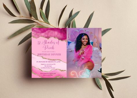 Shades Of Pink Birthday Dinner, Pink Birthday Dinner, Pink And Gold Invitations, Birthday Party Menu, Birthday Dinner Invitation, Menu Card Template, Pink Invitation, Invitation With Photo, Email Invitation