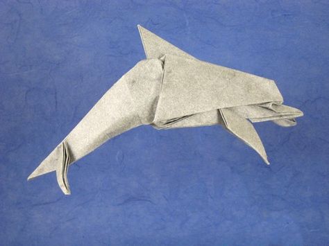 Gilad's Origami Page: Origami Dolphins 1 Whale Origami, Origami Dolphin, Holiday Origami, Origami Diagrams, Origami Fish, Origami Jewelry, Origami Bird, Origami Paper Art, Book Origami