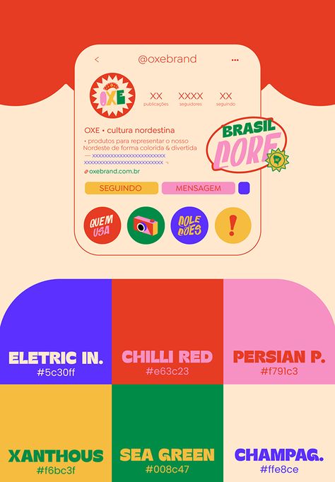 Personal Branding Graphic Designers, Moodboard For Branding, Creative Color Palette Graphic Design, Brazil Graphic Design, Vivid Minimalism Graphic Design, Food Brand Identity Design, Colorful Branding Design, Culture Branding, Experiential Marketing Events