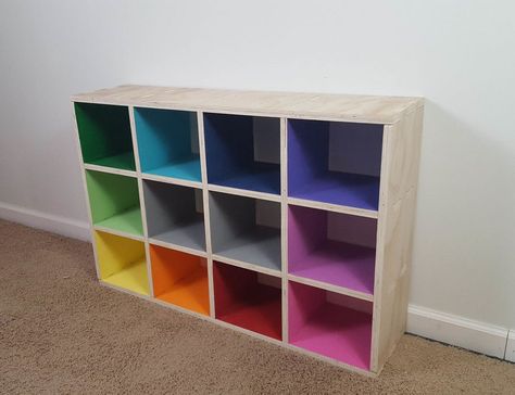 Rainbow Mini Cube Shelf: 4 Steps (with Pictures) Cube Shelf, Rainbow Bedroom, Rainbow Room, Cube Shelves, Rainbow Decorations, Toy Rooms, Big Girl Rooms, Kids Playroom, Room Organization