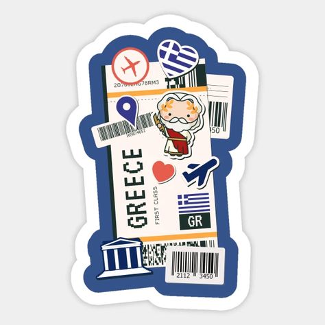 BOARDING PASS GREECE - Athens Greece - Sticker | TeePublic Greece Stickers, Decorating Water Bottles, Cruise Scrapbook, Suitcase Stickers, Greek Travel, Diy Travel Journal, Greece Athens, Sensory Art, Work Stickers