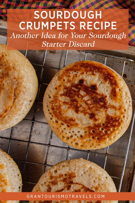 Sourdough Crumpets Recipe - Another Idea for Your Sourdough Starter Discard Sourdough Starter Discard Pancakes, Discard Crumpets, Sourdough Discard Crumpets Recipe, Sourdough Crumb Guide, Sourdough Crumpets Recipe, Sourdough Discard Crumpets, Pancake Sourdough Discard, Sourdough Crumpets, Dough Starter Recipe