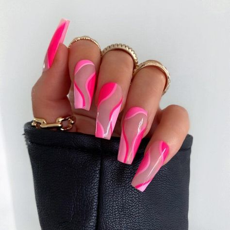 50+ Cute Pink Swirl Nails You Need To Try; press on nails! This includes pink swirl nails short, pink swirl nails almond, pink swirl nails square, pink swirl nails acrylic, pink swirl nails 2022, pink swirl nails long, pink swirl nail designs, pink swirl nails ideas, pink swirl nail art & more! This also includes swirl nails, swirl nails pink, pink nails, pink nails swirls, pink nails ideas, pink nail designs, swirl nails acrylic, & more! #pinkswirlnails #swirlnailspink #swirlnails Neon Pink Nails, Summer Gel Nails, Hot Pink Nails, Acrylic Nails Coffin Short, Summer Acrylic Nails, Pink Acrylic Nails, Neon Nails, Square Acrylic Nails, Luxury Nails