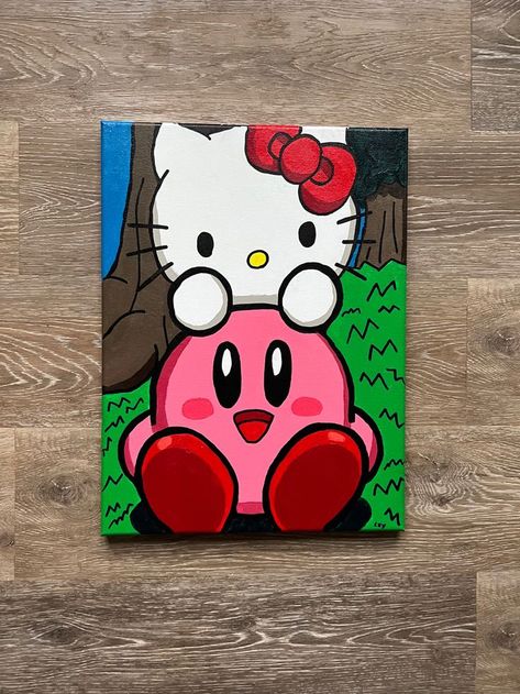 Kirby Painting, Canvas Drawing, Hippie Painting, Simple Canvas Paintings, Wood Painting Art, Cute Canvas Paintings, Hello Kitty Art, Canvas Painting Designs, Art Canvas Painting