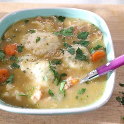 Chicken and Dumplings from Food Network Chicken And Dumplings Recipe, Dumpling Dough, Dumplings Recipe, Dumpling Recipe, Skinless Chicken Thighs, Chicken And Dumplings, Yellow Onion, Chicken Stock, Fresh Parsley