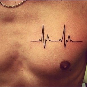 Heartbeat Tattoo On Chest, Ecg Tattoo, Lifeline Tattoos, Pulse Tattoo, Heartbeat Tattoo Design, Tatuagem Masculina Pequena, Small Chest Tattoos, Heartbeat Tattoo, Cool Wrist Tattoos