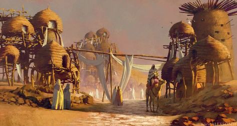 Desert Marketplace Concept Art, Desert Caravan Fantasy Art, Desert Monster Concept Art, Desert Fantasy Art, Dnd Desert, Desert Kingdom, Fantasy Desert, Desert Village, Desert Architecture